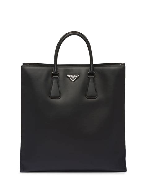 prada triangle logo leather tote|Prada tote bag saffiano.